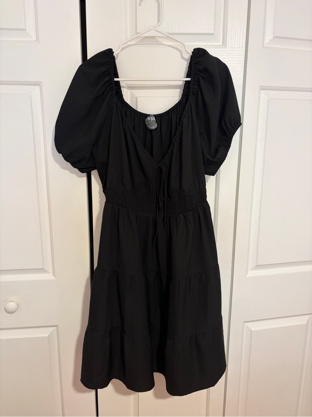 ARULA Black Puff Sleeve Tiered Dress